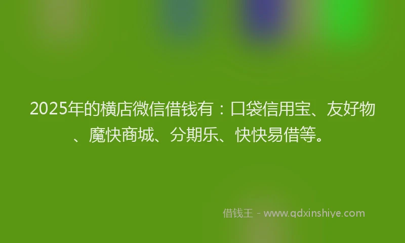 2025年的横店微信借钱有：口袋信用宝、友好物、魔快商城、分期乐、快快易借等。