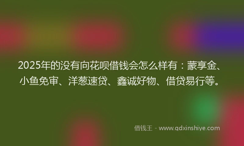 2025年的没有向花呗借钱会怎么样有：蒙享金、小鱼免审、洋葱速贷、鑫诚好物、借贷易行等。