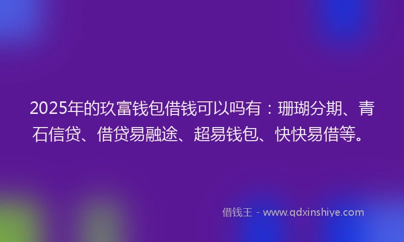 2025年的玖富钱包借钱可以吗有：珊瑚分期、青石信贷、借贷易融途、超易钱包、快快易借等。