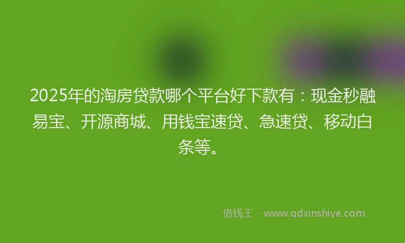 2025年的淘房贷款哪个平台好下款有：现金秒融易宝、开源商城、用钱宝速贷、急速贷、移动白条等。