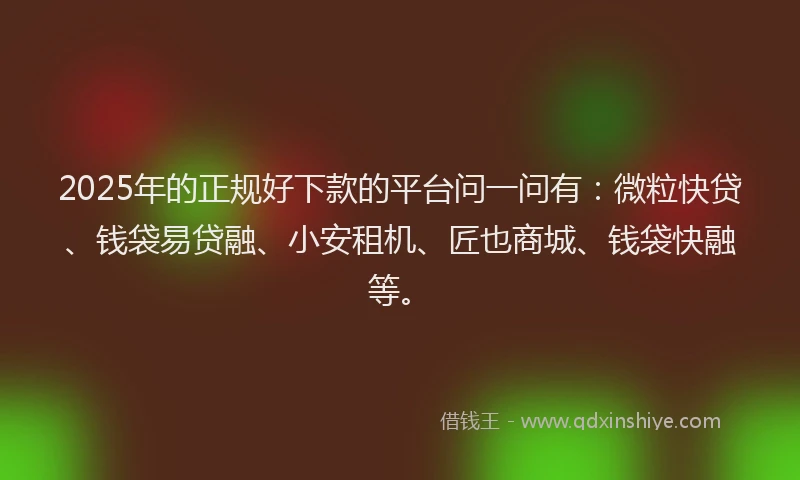 2025年的正规好下款的平台问一问有：微粒快贷、钱袋易贷融、小安租机、匠也商城、钱袋快融等。
