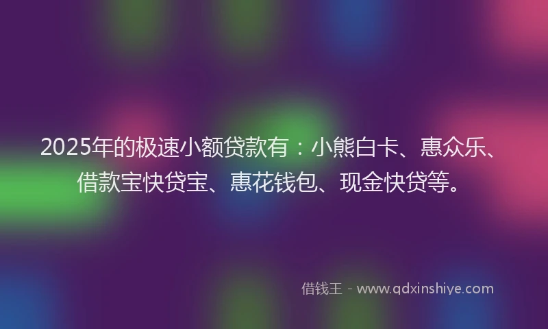 2025年的极速小额贷款有：小熊白卡、惠众乐、借款宝快贷宝、惠花钱包、现金快贷等。
