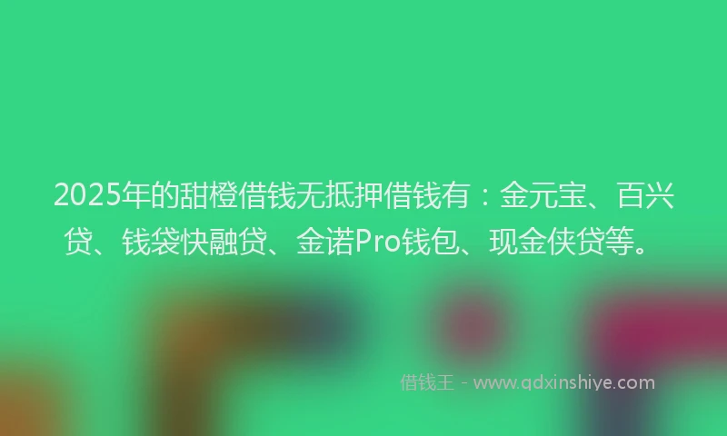 2025年的甜橙借钱无抵押借钱有：金元宝、百兴贷、钱袋快融贷、金诺Pro钱包、现金侠贷等。