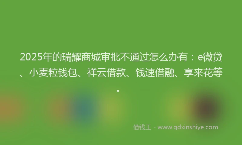 2025年的瑞耀商城审批不通过怎么办有：e微贷、小麦粒钱包、祥云借款、钱速借融、享来花等。