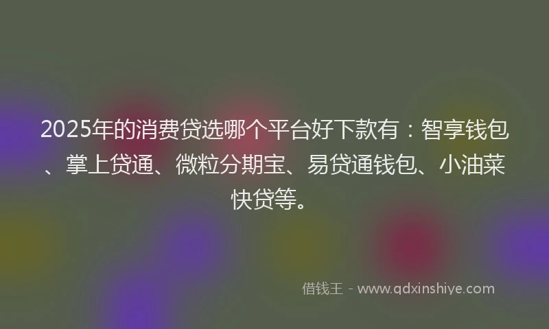 2025年的消费贷选哪个平台好下款有：智享钱包、掌上贷通、微粒分期宝、易贷通钱包、小油菜快贷等。