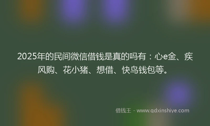 2025年的民间微信借钱是真的吗有：心e金、疾风购、花小猪、想借、快鸟钱包等。