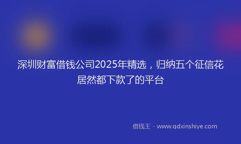 深圳财富借钱公司2025年精选，归纳五个征信花居然都下款了的平台