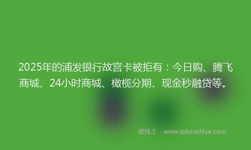 2025年的浦发银行故宫卡被拒有：今日购、腾飞商城、24小时商城、橄榄分期、现金秒融贷等。