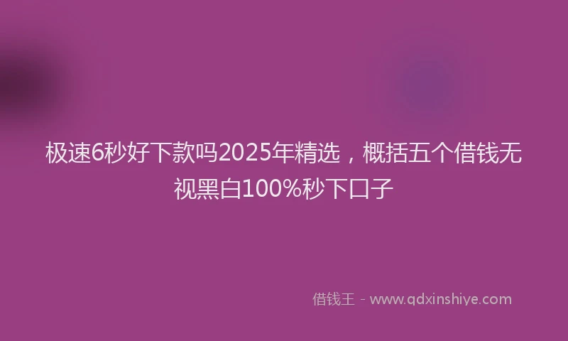 极速6秒好下款吗2025年精选，概括五个借钱无视黑白100%秒下口子