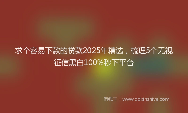 求个容易下款的贷款2025年精选，梳理5个无视征信黑白100%秒下平台