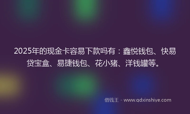 2025年的现金卡容易下款吗有：鑫悦钱包、快易贷宝盒、易捷钱包、花小猪、洋钱罐等。
