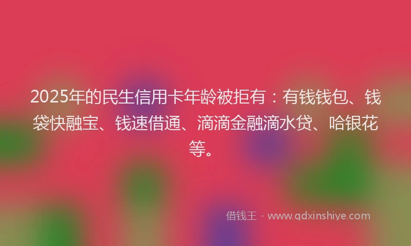 2025年的民生信用卡年龄被拒有：有钱钱包、钱袋快融宝、钱速借通、滴滴金融滴水贷、哈银花等。