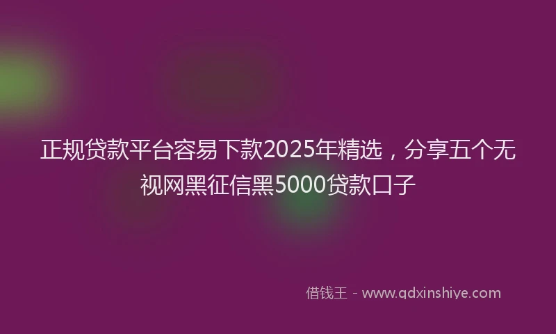 正规贷款平台容易下款2025年精选，分享五个无视网黑征信黑5000贷款口子