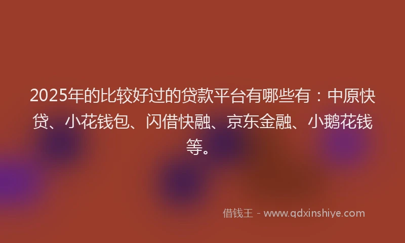 2025年的比较好过的贷款平台有哪些有：中原快贷、小花钱包、闪借快融、京东金融、小鹅花钱等。