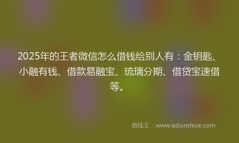 2025年的王者微信怎么借钱给别人有：金钥匙、小融有钱、借款易融宝、琉璃分期、借贷宝速借等。