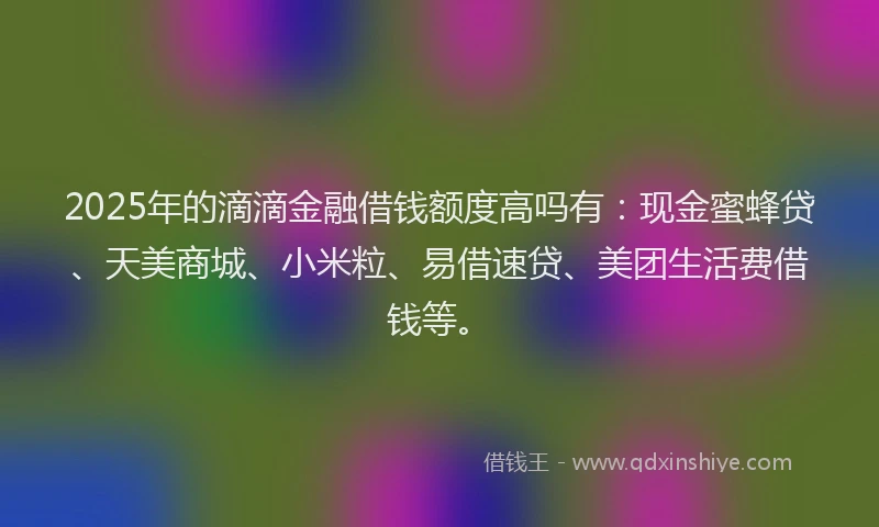 2025年的滴滴金融借钱额度高吗有：现金蜜蜂贷、天美商城、小米粒、易借速贷、美团生活费借钱等。