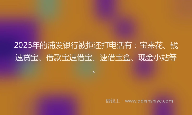 2025年的浦发银行被拒还打电话有：宝来花、钱速贷宝、借款宝速借宝、速借宝盒、现金小站等。