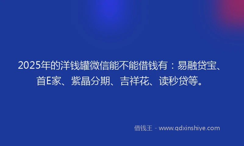 2025年的洋钱罐微信能不能借钱有：易融贷宝、首E家、紫晶分期、吉祥花、读秒贷等。