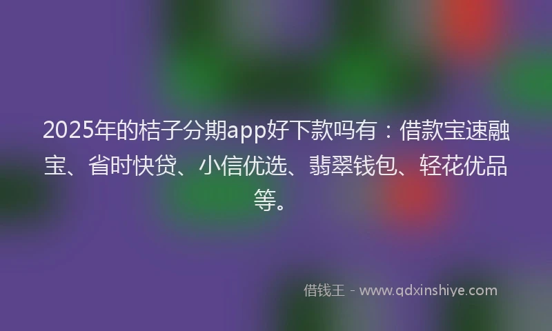2025年的桔子分期app好下款吗有：借款宝速融宝、省时快贷、小信优选、翡翠钱包、轻花优品等。