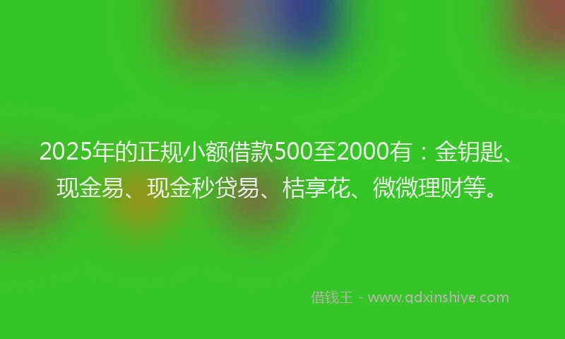 2025年的正规小额借款500至2000有：金钥匙、现金易、现金秒贷易、桔享花、微微理财等。
