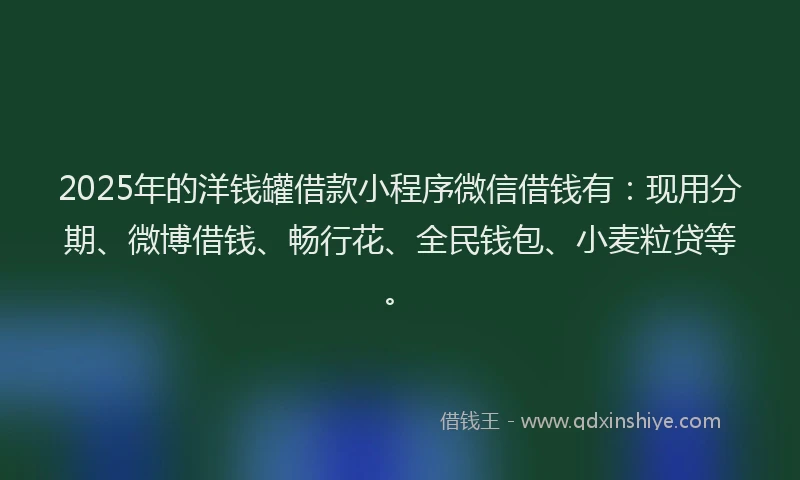 2025年的洋钱罐借款小程序微信借钱有：现用分期、微博借钱、畅行花、全民钱包、小麦粒贷等。