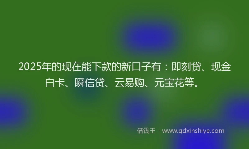 2025年的现在能下款的新口子有：即刻贷、现金白卡、瞬信贷、云易购、元宝花等。