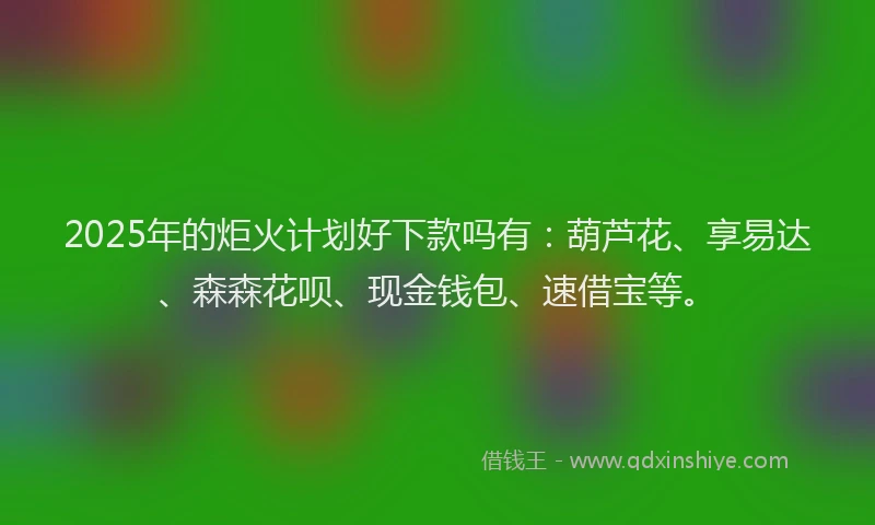 2025年的炬火计划好下款吗有：葫芦花、享易达、森森花呗、现金钱包、速借宝等。