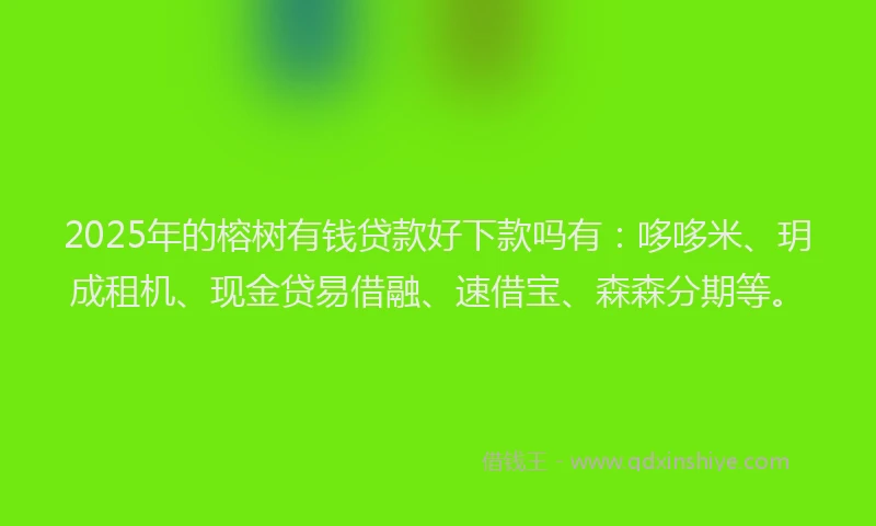 2025年的榕树有钱贷款好下款吗有：哆哆米、玥成租机、现金贷易借融、速借宝、森森分期等。