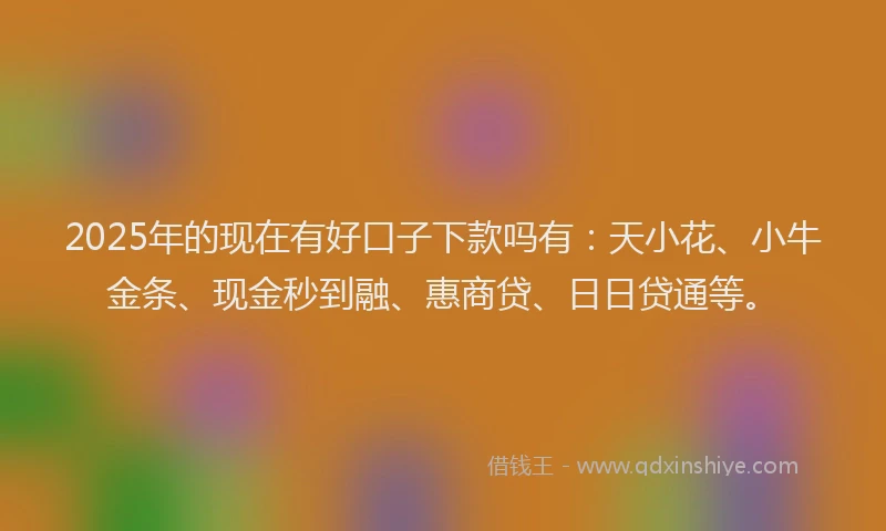 2025年的现在有好口子下款吗有：天小花、小牛金条、现金秒到融、惠商贷、日日贷通等。