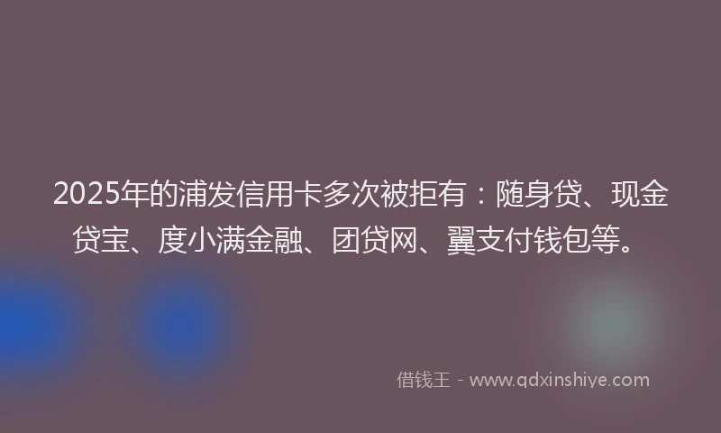 2025年的浦发信用卡多次被拒有：随身贷、现金贷宝、度小满金融、团贷网、翼支付钱包等。