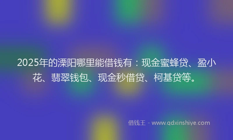 2025年的溧阳哪里能借钱有：现金蜜蜂贷、盈小花、翡翠钱包、现金秒借贷、柯基贷等。