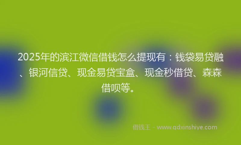 2025年的滨江微信借钱怎么提现有：钱袋易贷融、银河信贷、现金易贷宝盒、现金秒借贷、森森借呗等。