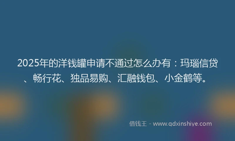 2025年的洋钱罐申请不通过怎么办有：玛瑙信贷、畅行花、独品易购、汇融钱包、小金鹤等。