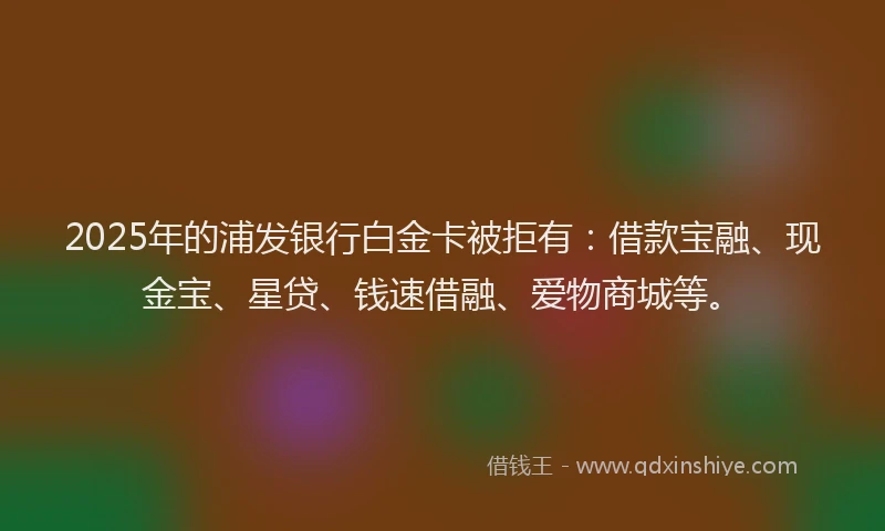 2025年的浦发银行白金卡被拒有：借款宝融、现金宝、星贷、钱速借融、爱物商城等。