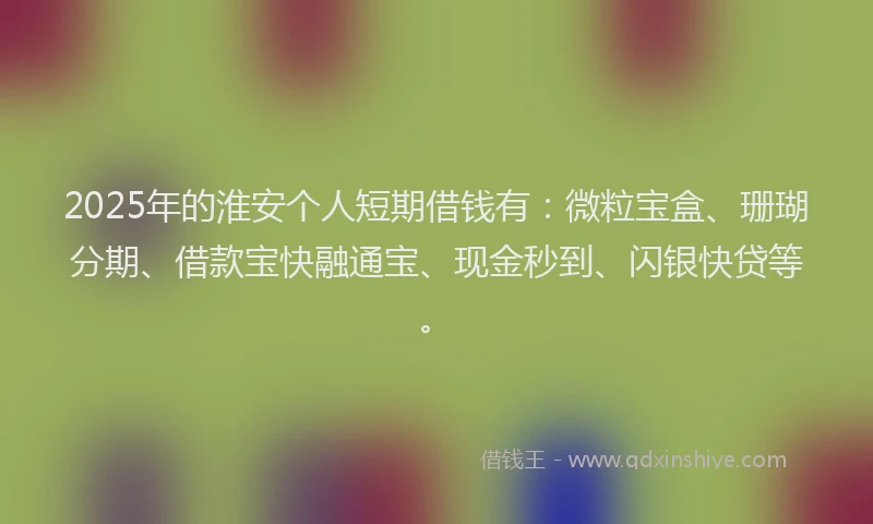 2025年的淮安个人短期借钱有：微粒宝盒、珊瑚分期、借款宝快融通宝、现金秒到、闪银快贷等。