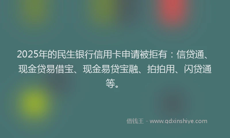 2025年的民生银行信用卡申请被拒有：信贷通、现金贷易借宝、现金易贷宝融、拍拍用、闪贷通等。