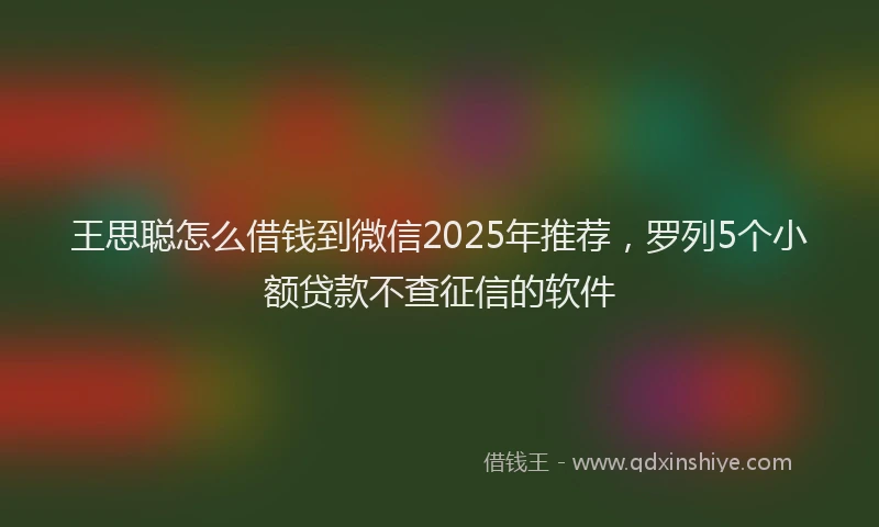王思聪怎么借钱到微信2025年推荐，罗列5个小额贷款不查征信的软件