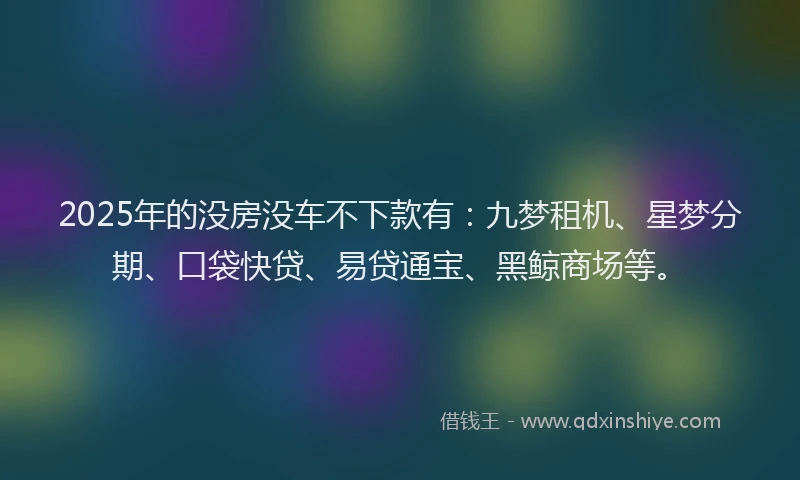 2025年的没房没车不下款有：九梦租机、星梦分期、口袋快贷、易贷通宝、黑鲸商场等。