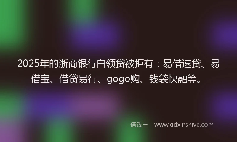 2025年的浙商银行白领贷被拒有：易借速贷、易借宝、借贷易行、gogo购、钱袋快融等。