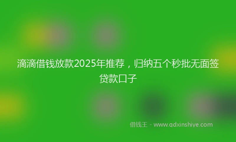 滴滴借钱放款2025年推荐，归纳五个秒批无面签贷款口子