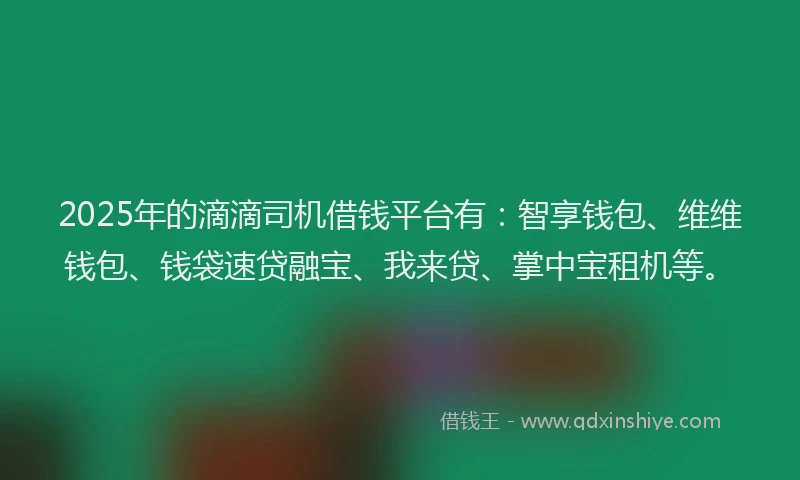 2025年的滴滴司机借钱平台有：智享钱包、维维钱包、钱袋速贷融宝、我来贷、掌中宝租机等。