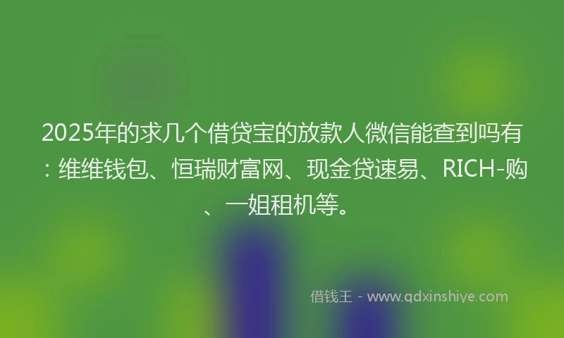 2025年的求几个借贷宝的放款人微信能查到吗有：维维钱包、恒瑞财富网、现金贷速易、RICH-购、一姐租机等。