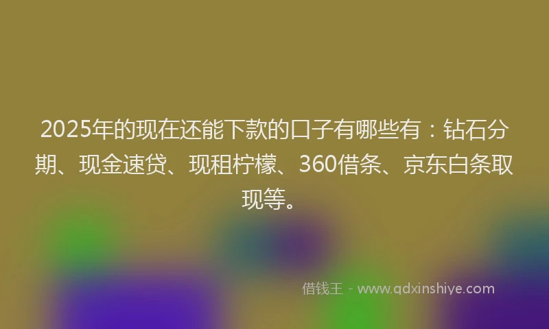 2025年的现在还能下款的口子有哪些有：钻石分期、现金速贷、现租柠檬、360借条、京东白条取现等。