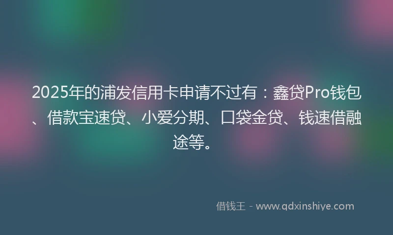 2025年的浦发信用卡申请不过有：鑫贷Pro钱包、借款宝速贷、小爱分期、口袋金贷、钱速借融途等。