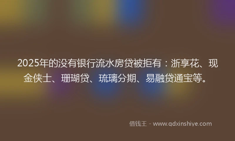 2025年的没有银行流水房贷被拒有：浙享花、现金侠士、珊瑚贷、琉璃分期、易融贷通宝等。