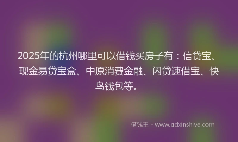 2025年的杭州哪里可以借钱买房子有：信贷宝、现金易贷宝盒、中原消费金融、闪贷速借宝、快鸟钱包等。