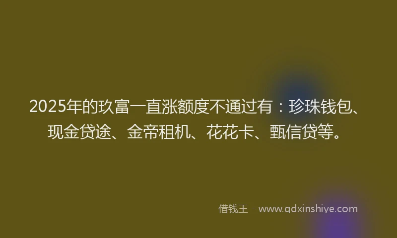 2025年的玖富一直涨额度不通过有：珍珠钱包、现金贷途、金帝租机、花花卡、甄信贷等。