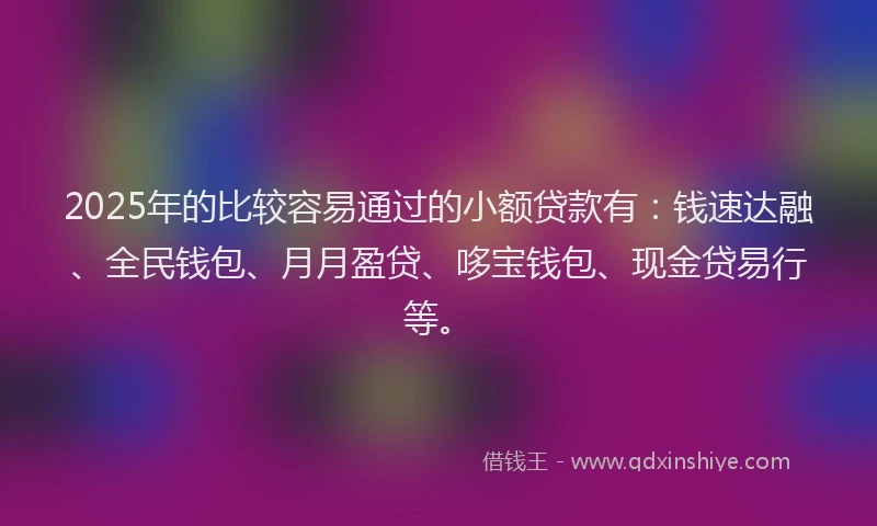 2025年的比较容易通过的小额贷款有：钱速达融、全民钱包、月月盈贷、哆宝钱包、现金贷易行等。