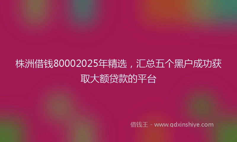 株洲借钱80002025年精选，汇总五个黑户成功获取大额贷款的平台