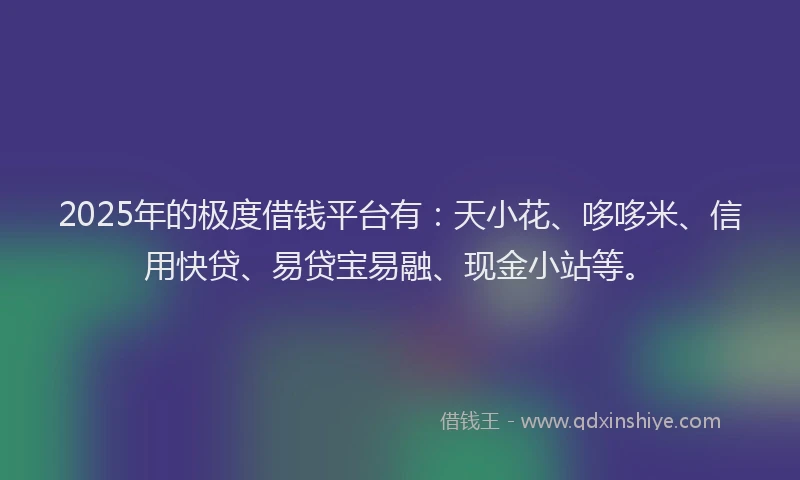 2025年的极度借钱平台有：天小花、哆哆米、信用快贷、易贷宝易融、现金小站等。